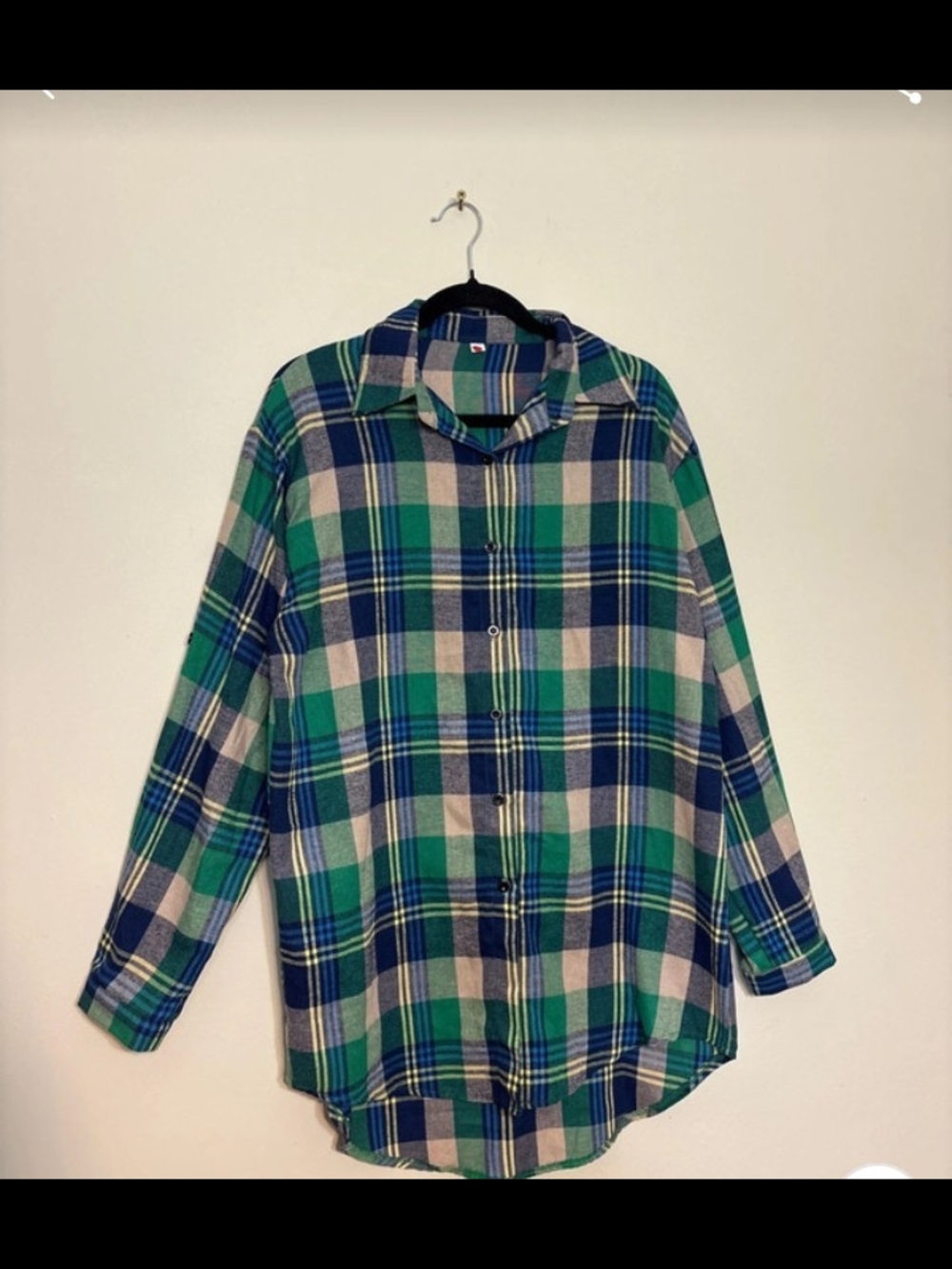 Women's T-shirt Dress Green & Blue Plaid Button-Up Shirt Size 16 18 Extra Large
